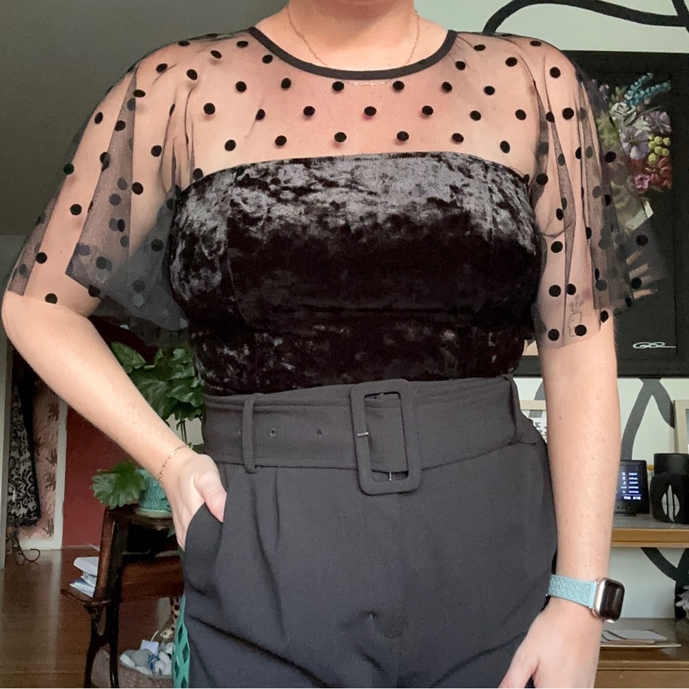 Anthropologie Black Velvet Peplum Top. Size M.